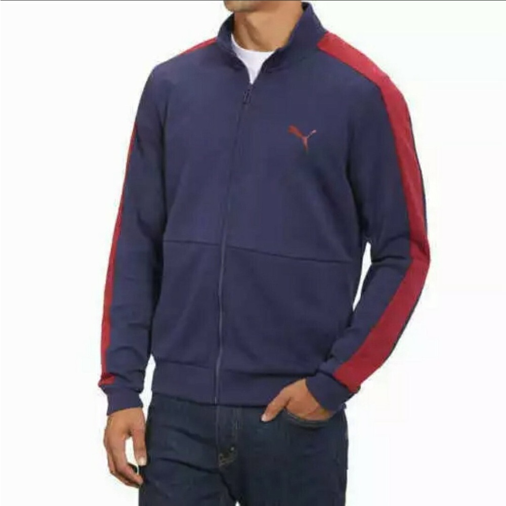 Puma Men's Blue and Red Zip-Up Track Jacket - size L